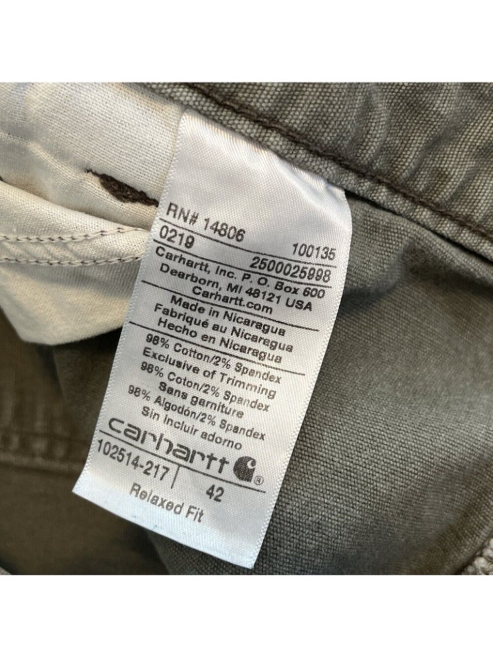 Men's Carhartt Relaxed Fit Khaki Shorts SZ 42x9 Tarmac Gray Casual 102514-217 - Picture 8 of 12